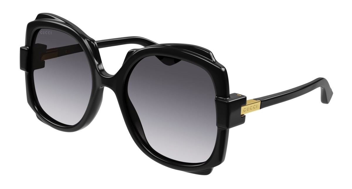 Gucci GG1431S 001 black black grey, 380,00 €, Occhiali Gucci Nero a forma Farfalla
